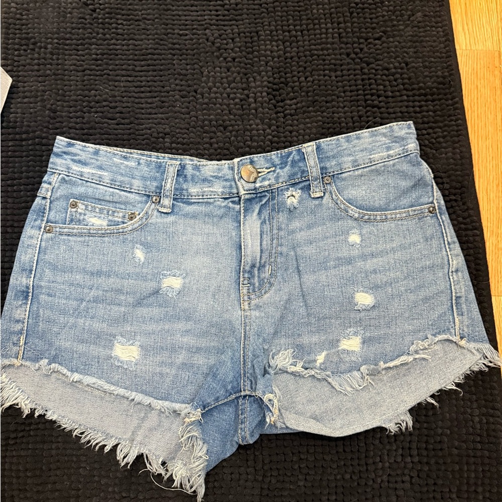 Free People Blue Distressed Jean Shorts